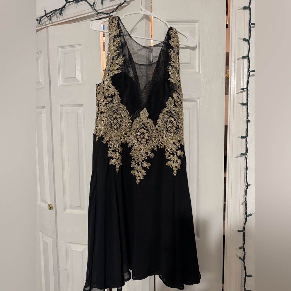 May Queen Black and Gold Embellished Midi Dress